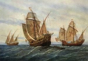Columbus ships sailing to America,Explorer and navigator Christopher Columbus