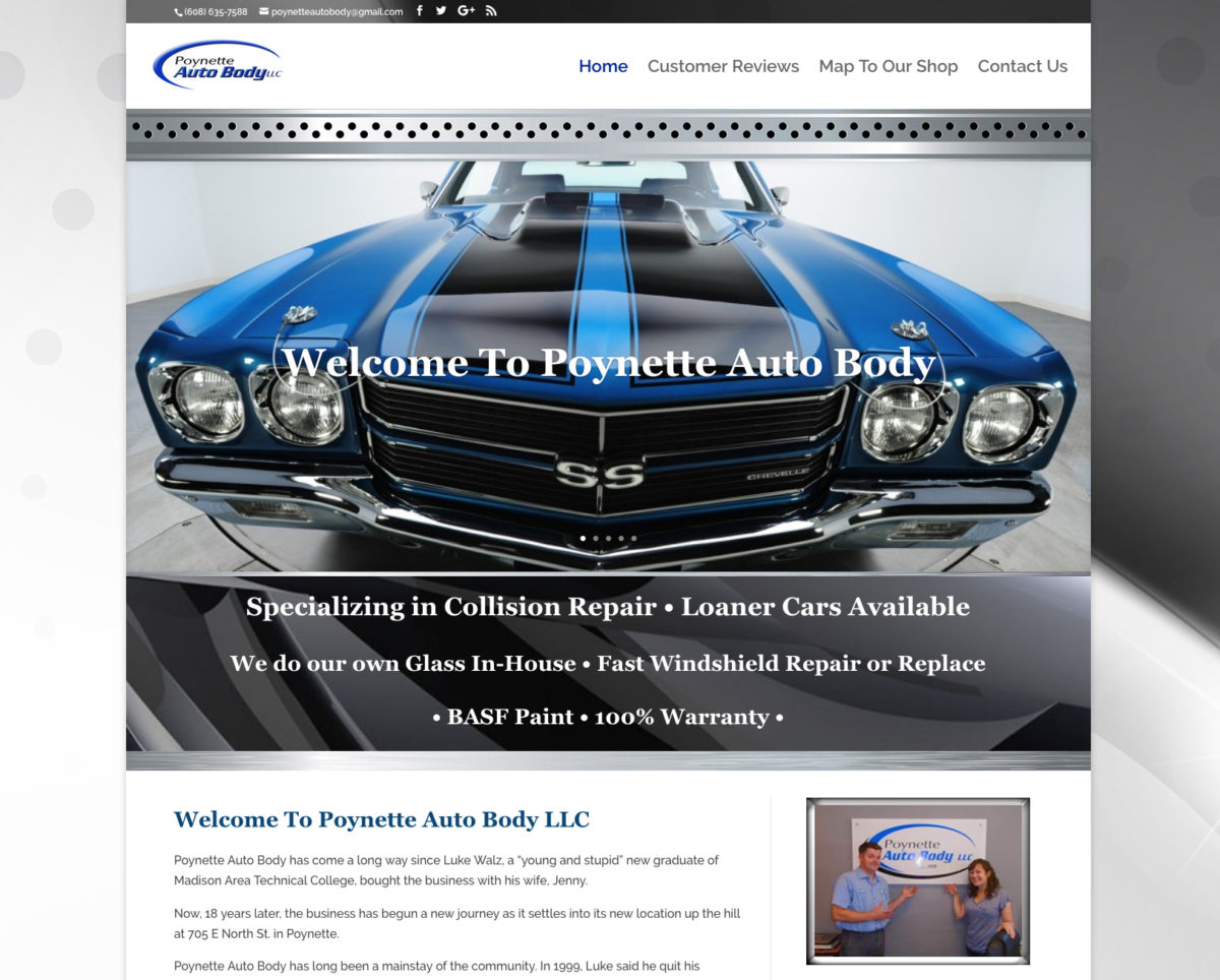 Poynette Auto Body, Wisconsin,Auto Body Shops,WI Collision Repair,Auto repair,loaner cars,professional auto body shops in wisconsin,Website Design